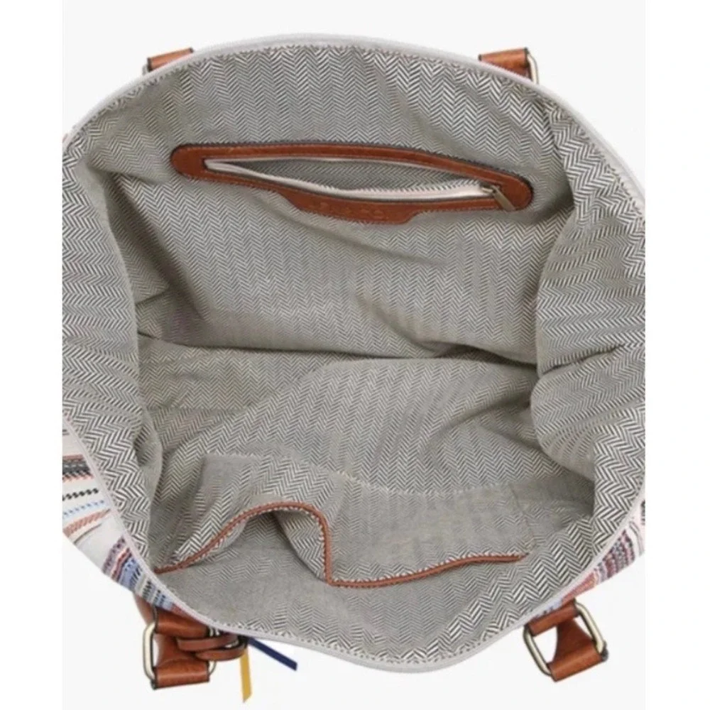 Jen & Co River Weekender Womens Large Striped Canvas Vegan Leather Tassel Boho